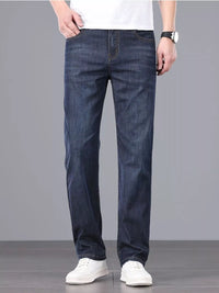 Men's straight fit jeans in a dark wash.