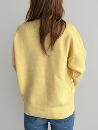 Round Neck Dropped Shoulder Long Sleeve Sweater Trandify Deal