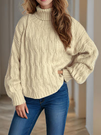 Cable-Knit Turtleneck Long Sleeve Sweater Trandify Deal