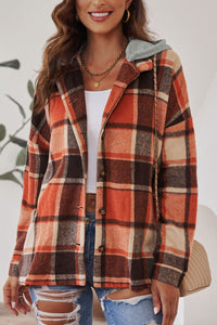 Plaid Button Up Hooded Shacket Trandify Deal