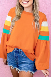 Color Block Round Neck Long Sleeve Sweatshirt Trandify Deal