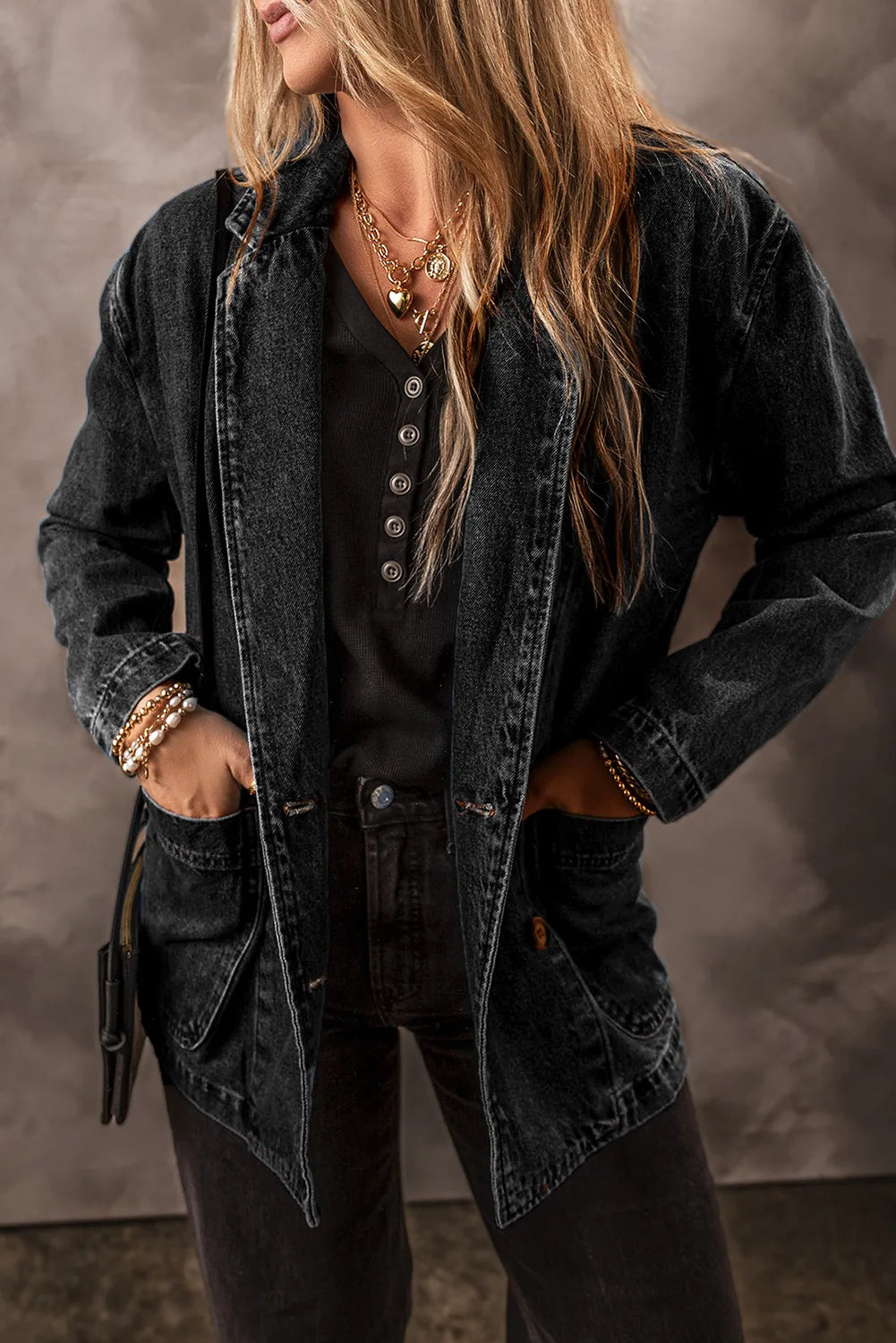Pocketed Long Sleeve Denim Jacket Trandify Deal