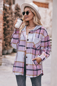 Mandy Plaid Dropped Shoulder Hooded Jacket Trandify Deal