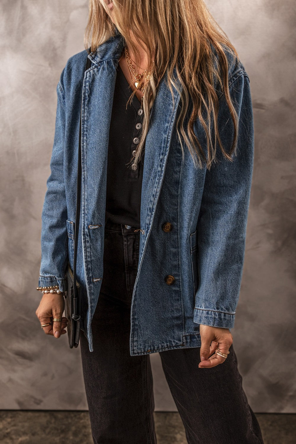 Pocketed Long Sleeve Denim Jacket Trandify Deal