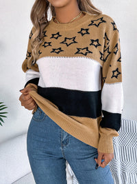 Star Contrast Round Neck Sweater Trandify Deal
