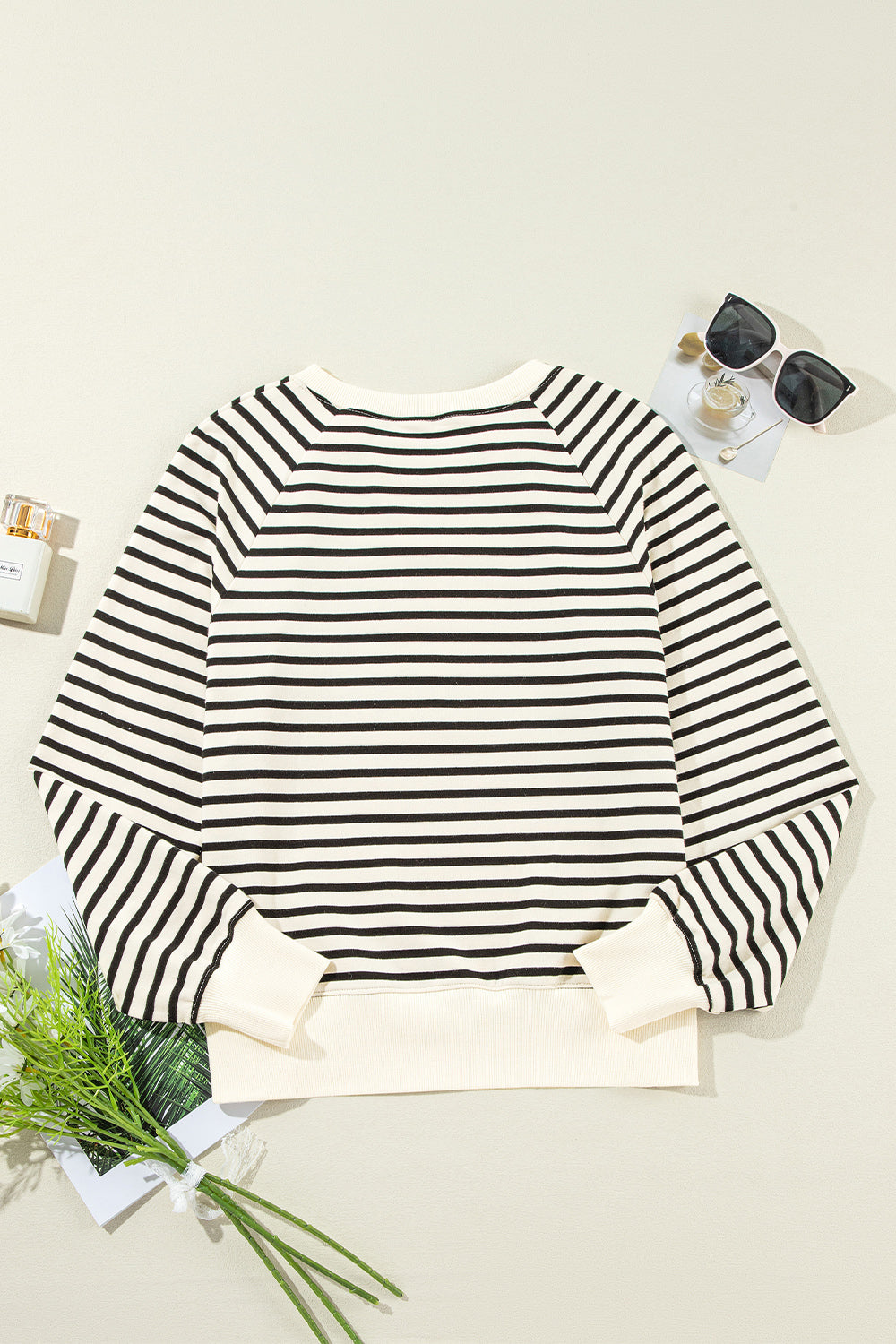 Decorative Button Striped Long Sleeve Sweatshirt Trandify Deal
