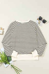 Decorative Button Striped Long Sleeve Sweatshirt Trandify Deal