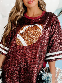 Sequin Football Round Neck Half Sleeve Oversize Top Trandify Deal