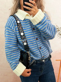 Women's Striped Knit Cardigan - V-Neck Button Down