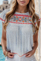 Embroidered Round Neck Cap Sleeve Blouse - Trandify Deal
