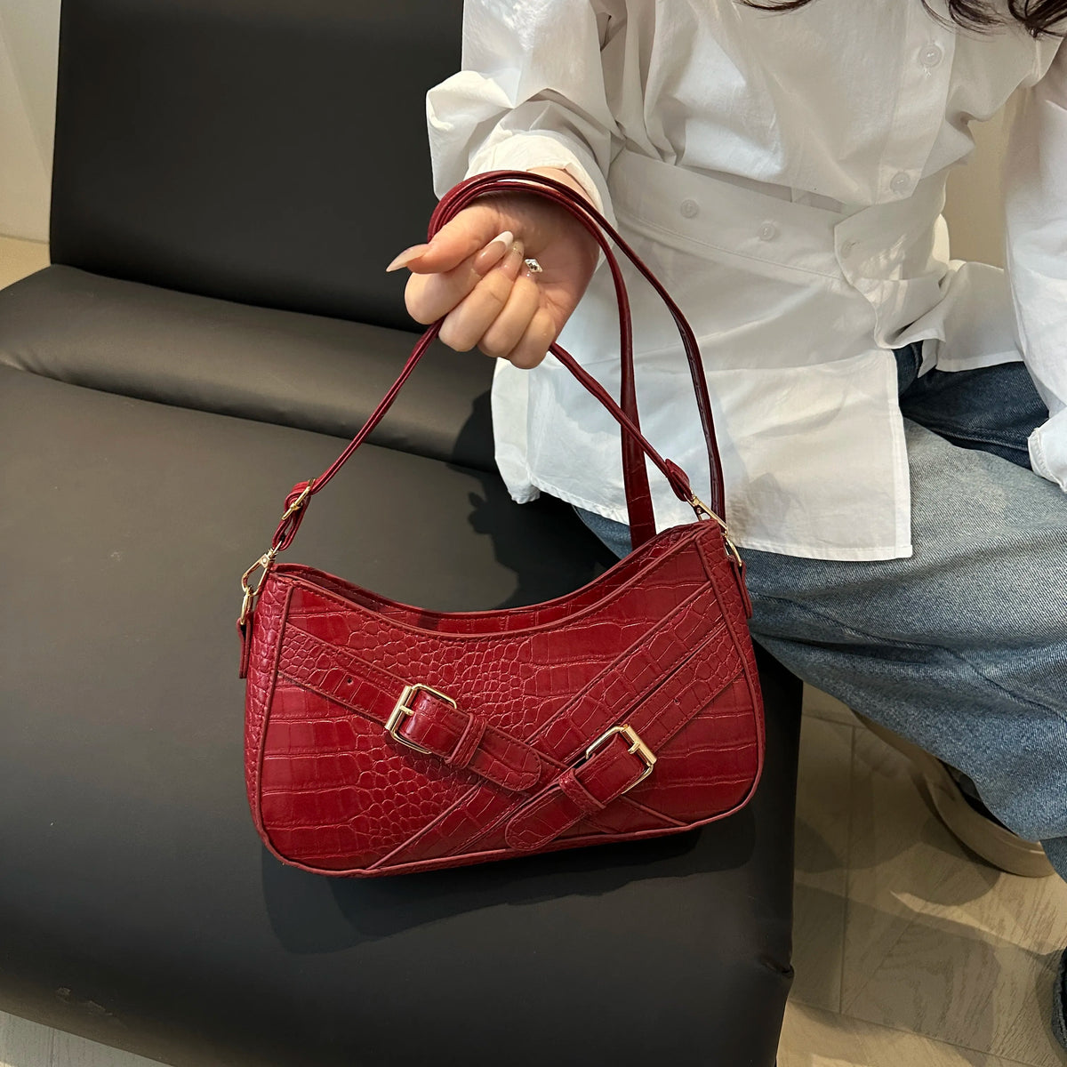 Women's Stylish Crocodile Shoulder Bag – Trendy Crossbody Purse for Outfits