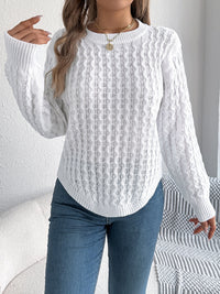 Asymmetric Hem Round Neck Long Sleeve Sweater Trandify Deal