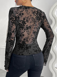 Floral V-Neck Long Sleeve Lace Top Trandify deal