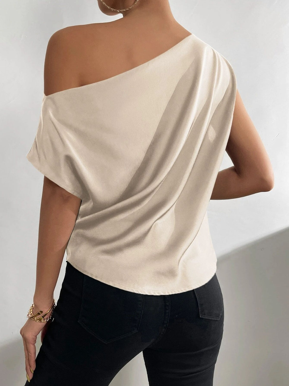 Ruched Single Shoulder Blouse Trandify deal