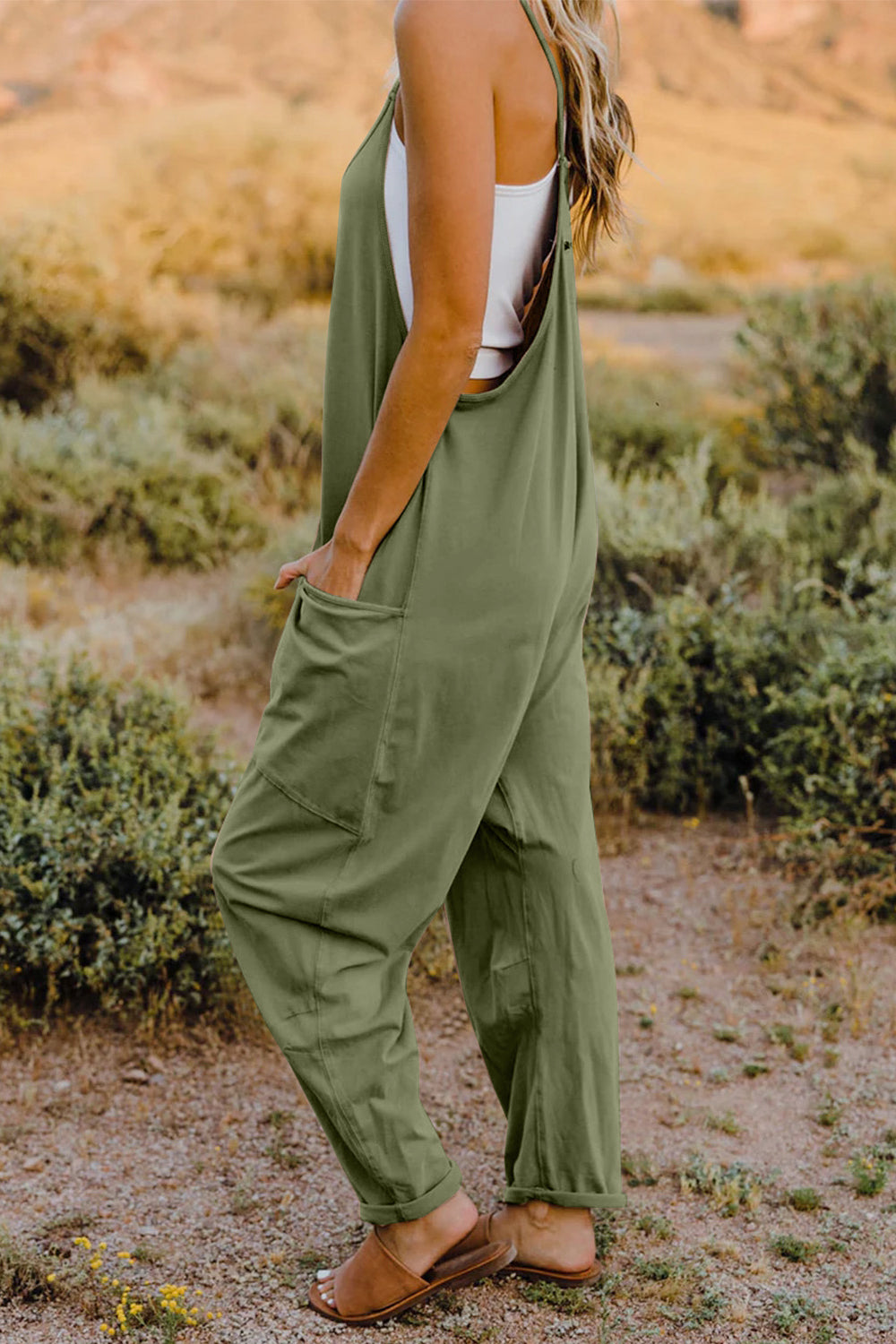 Double Take Full Size V-Neck Sleeveless Jumpsuit with Pockets - Trandify Deal