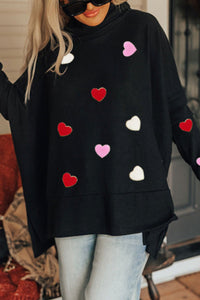 Valentine’s Day Heart Patched Turtleneck Long Sleeve Top Trandify Deal