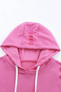 Distressed Drawstring Long Sleeve Hoodie Trandify deal