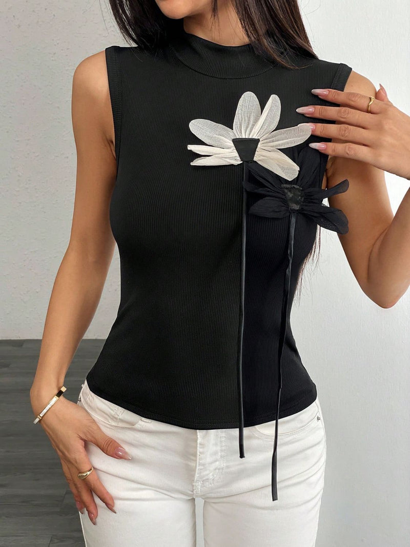 Women’s Mock Neck Tank Top - Soft Stretch Casual Tee for Everyday Wear