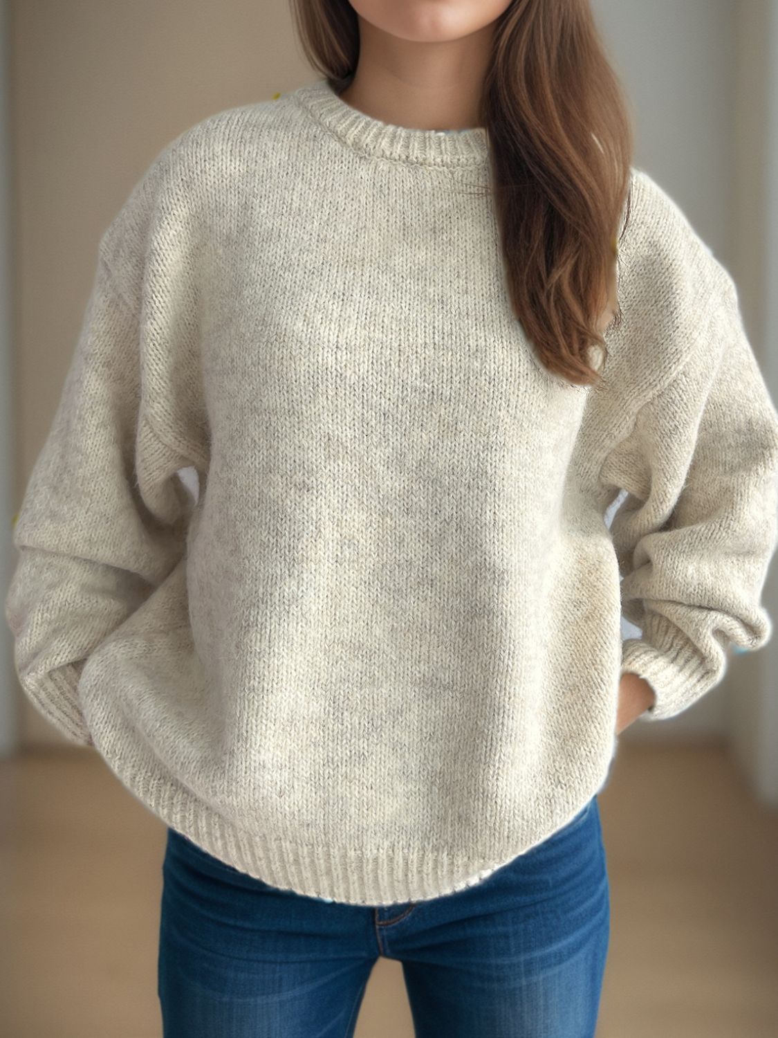 Round Neck Long Sleeve Sweater Trandify Deal
