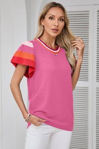 Color Block Round Neck Knit Top Trandify deal