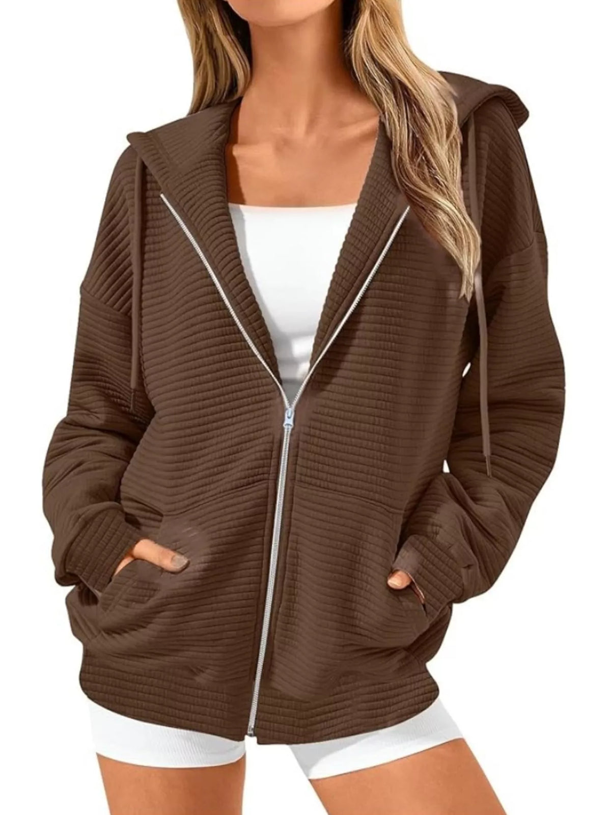 Women's Zip Up Hoodie - Oversized Cropped Style