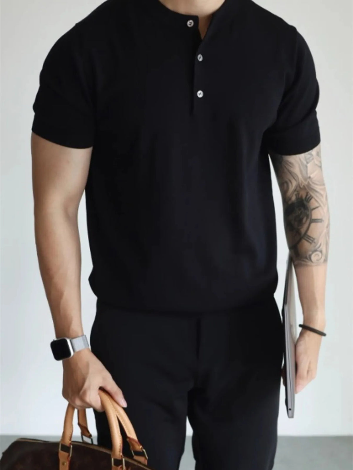 Stylish Men's Tee with Unique Button Design – Comfortable Fit