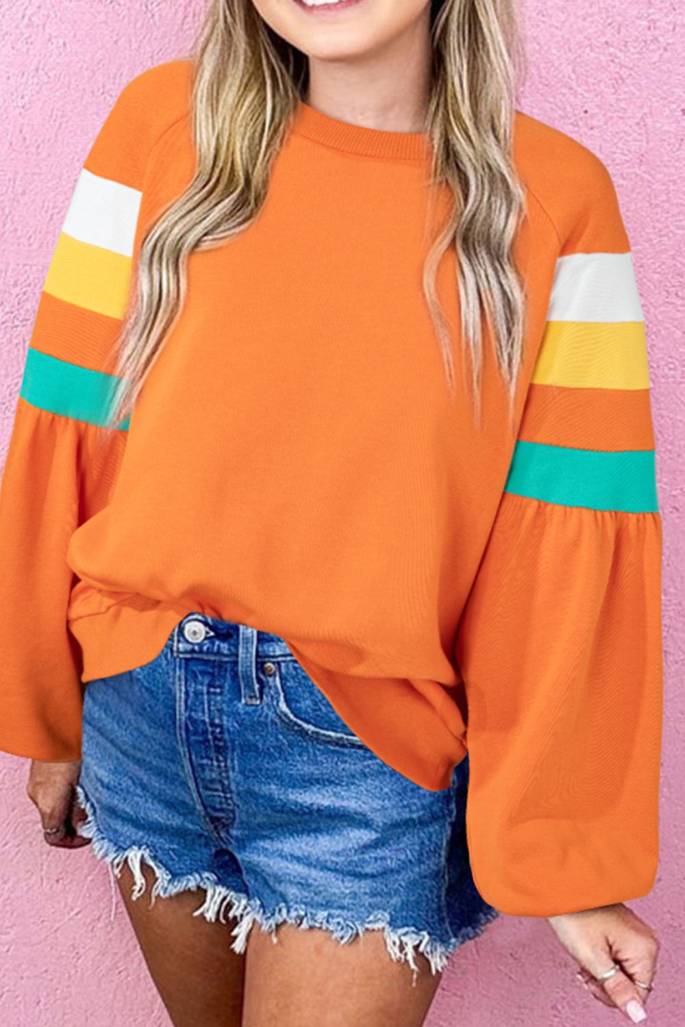 Color Block Round Neck Long Sleeve Sweatshirt Trandify Deal