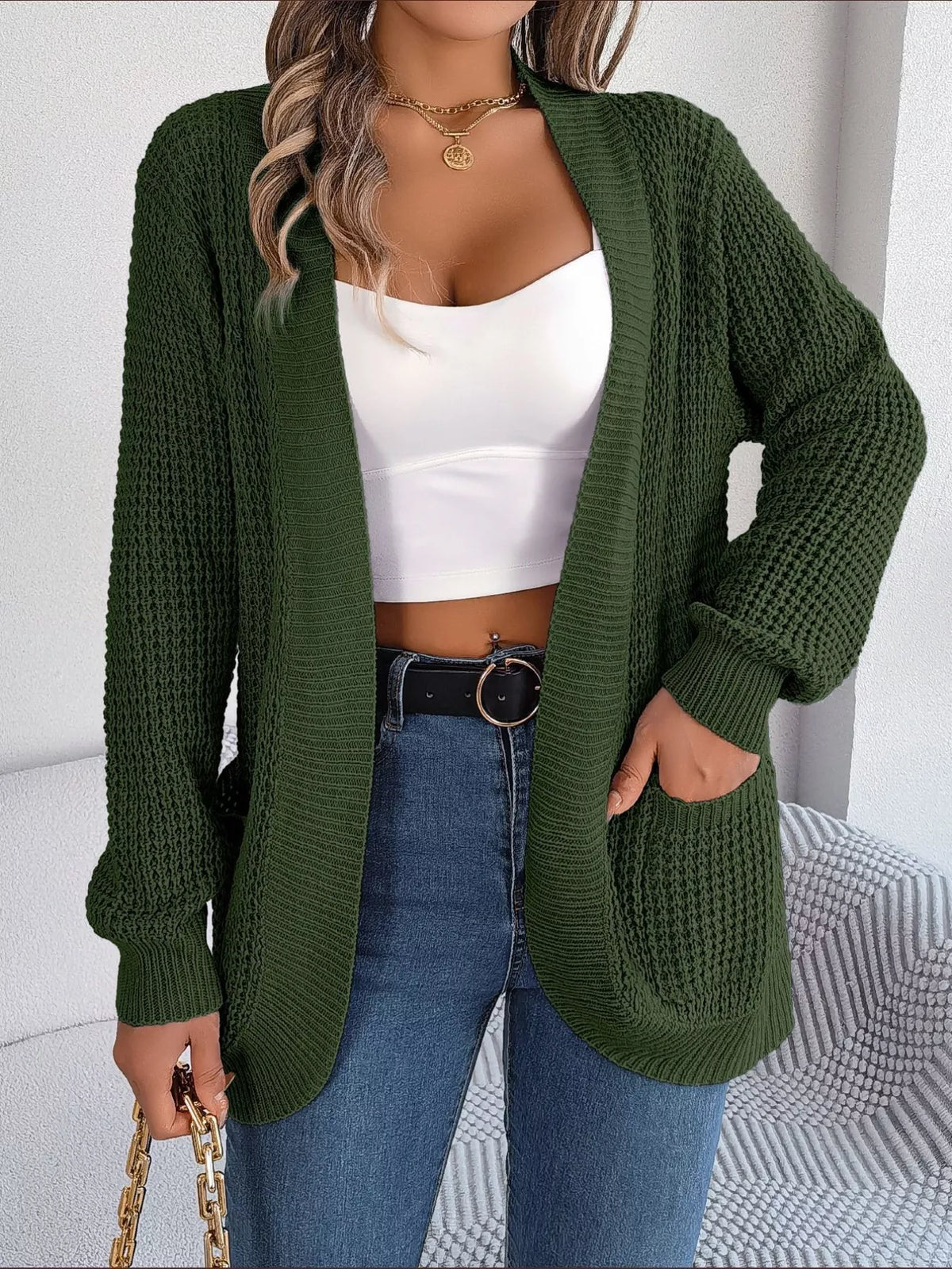 Chunky Knit Cardigan with Pockets - Open Front Women's Sweater