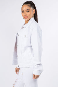 American Bazi Graphic Distressed Long Sleeve Denim Jacket Trandify Deal