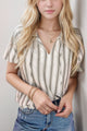 Women's Striped Frill Tie Neck Blouse