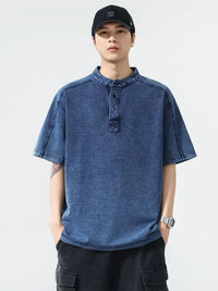 Men's Plus Size Short Sleeve Denim T-Shirt | 100% Cotton Casual Top