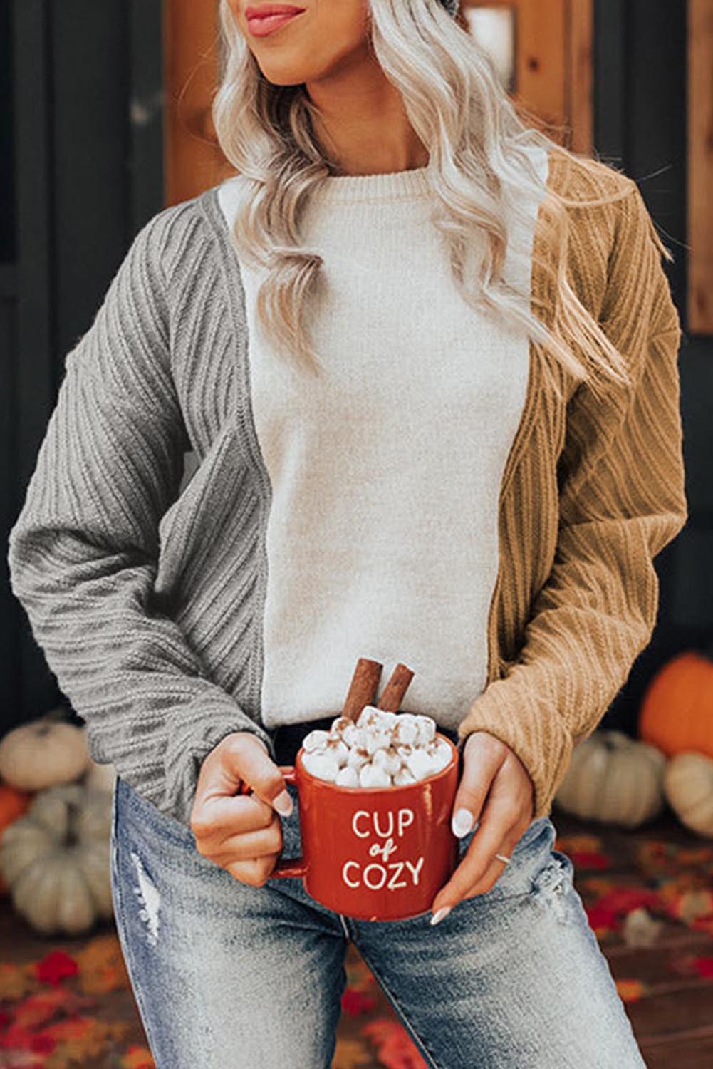 Color Block Textured Drop Shoulder Sweater Trandify Deal