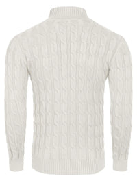 Men's Cable Knit Turtleneck Sweater worn by a model in White
