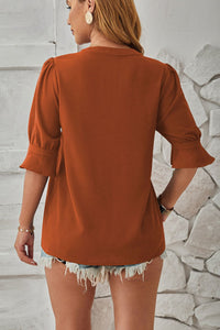 Notched Half Sleeve Blouse Trandify deal
