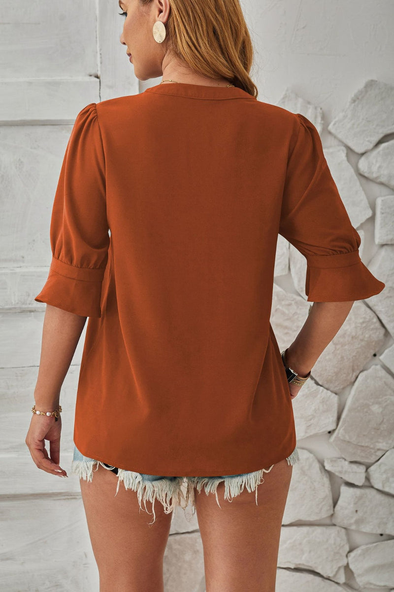 Notched Half Sleeve Blouse Trandify deal