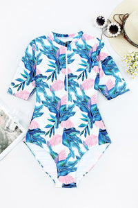 Printed Notched Half Sleeve One-Piece Swimwear Trandify deal