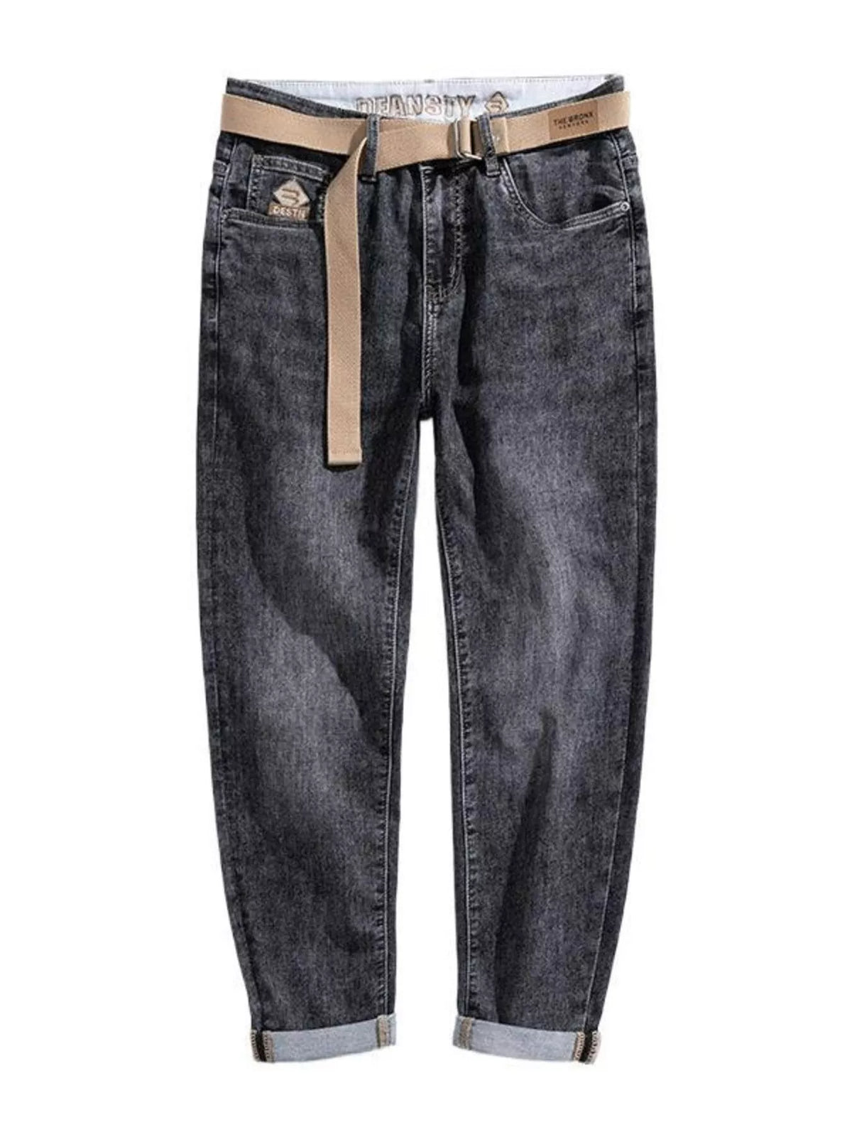 Men's straight leg washed black jeans regular fit front view