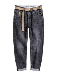 Men's straight leg washed black jeans regular fit front view