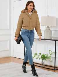 Pocketed Long Sleeve Cropped Hooded Winter Coat Trandify Deal
