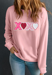 Valentine’s Day XOXO Round Neck Long Sleeve Sweatshirt Trandify Deal