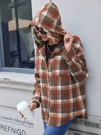 lvy Lane Plaid Button Up Long Sleeve Hooded Jacket Trandify Deal