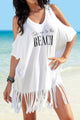 Fringe V-Neck Cold Shoulder Cover Up Trandify deal