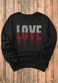 Rhinestone LOVE Round Neck Long Sleeve Sweatshirt Trandify Deal