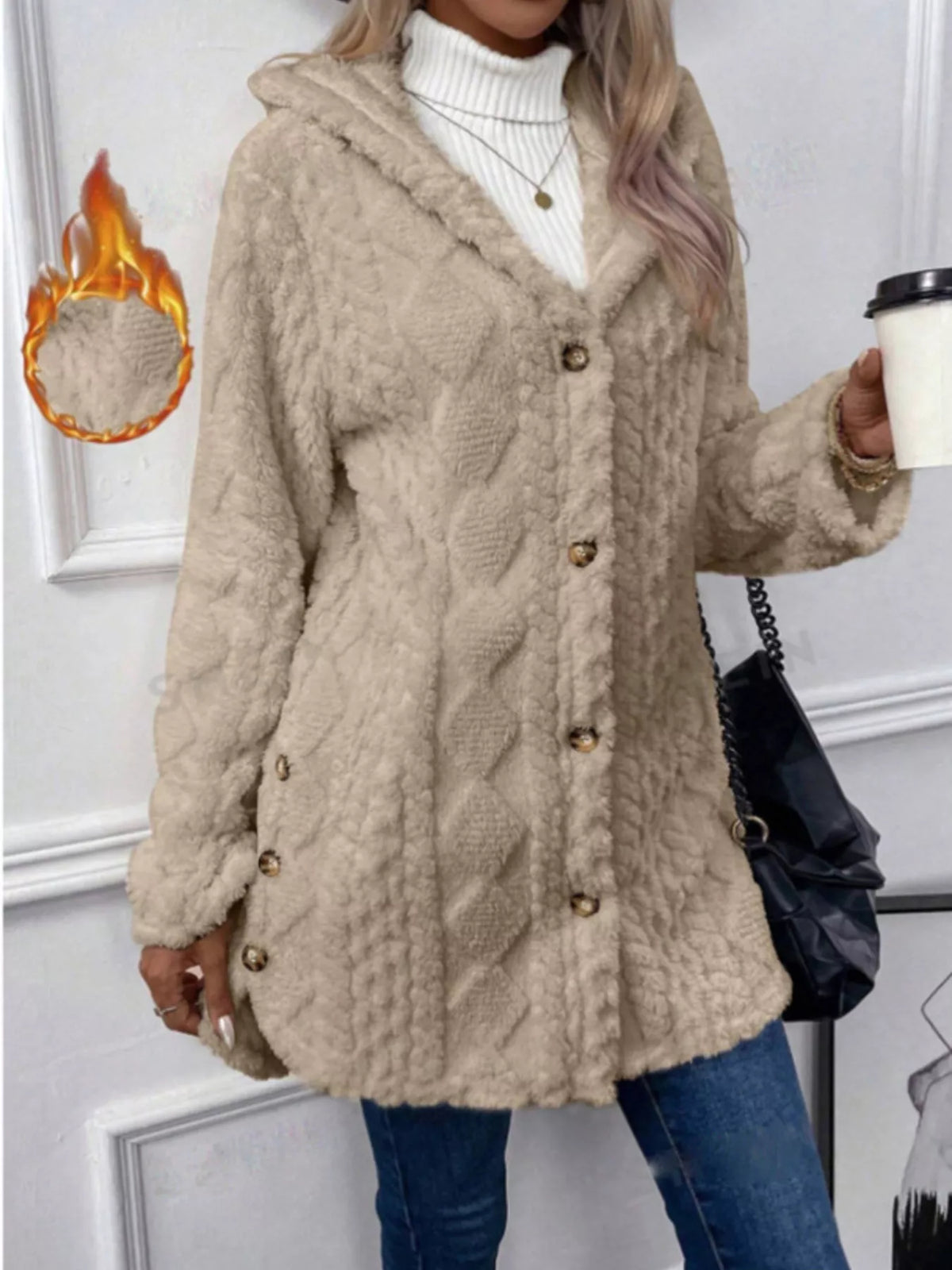 Women's Thick Fleece Jacket | Button-Down Hooded Outerwear