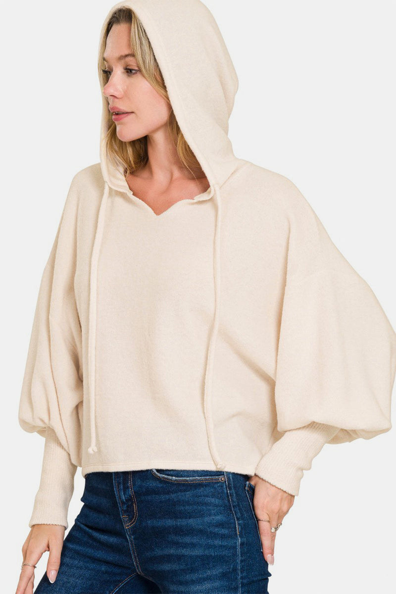 Zenana Brushed Hacci Drop Shoulder Cropped Hoodie Trandify Deal