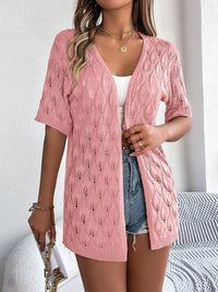 Openwork Open Front Short Sleeve Cardigan Trandify deal