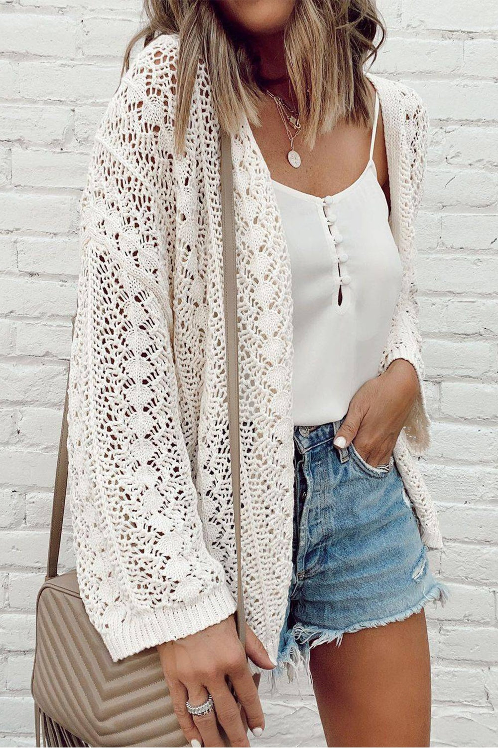 Openwork Open Front Dropped Shoulder Cardigan - Trandify Deal