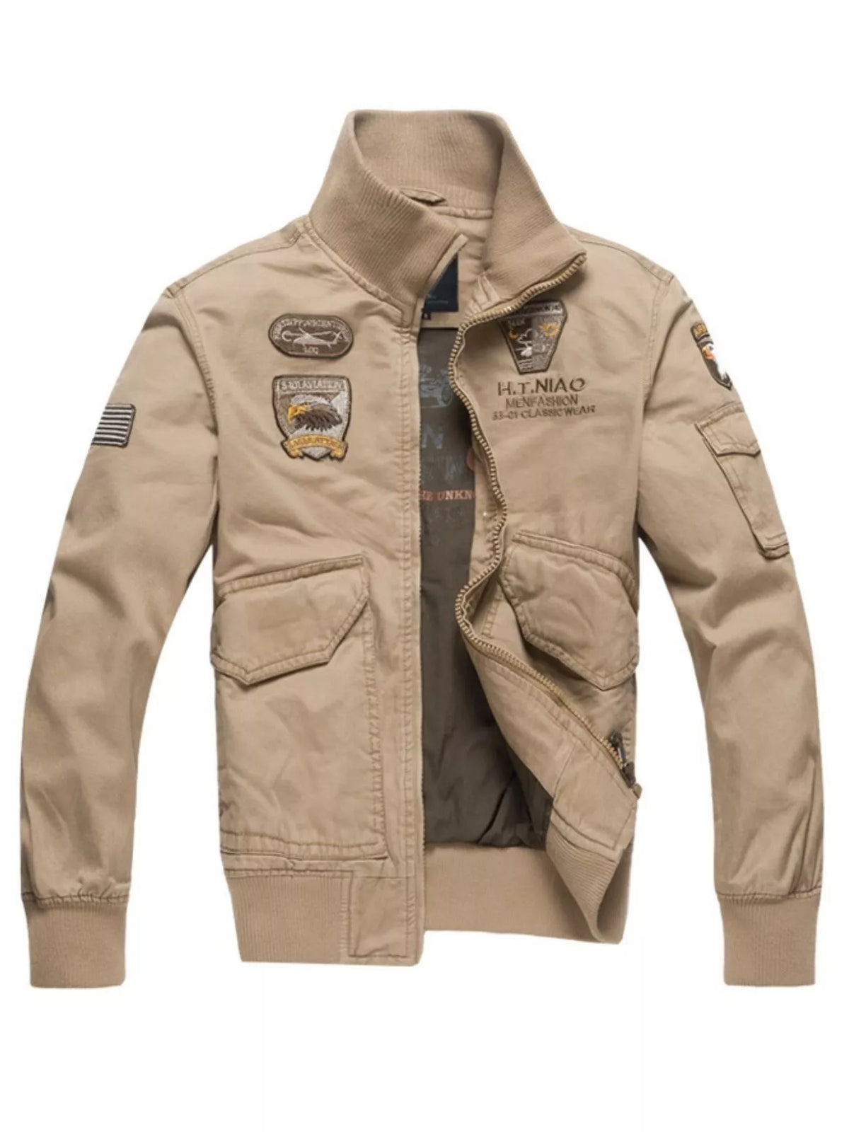 Men's Cotton Zip-Up Jacket - Plus Size Long Sleeve Casual