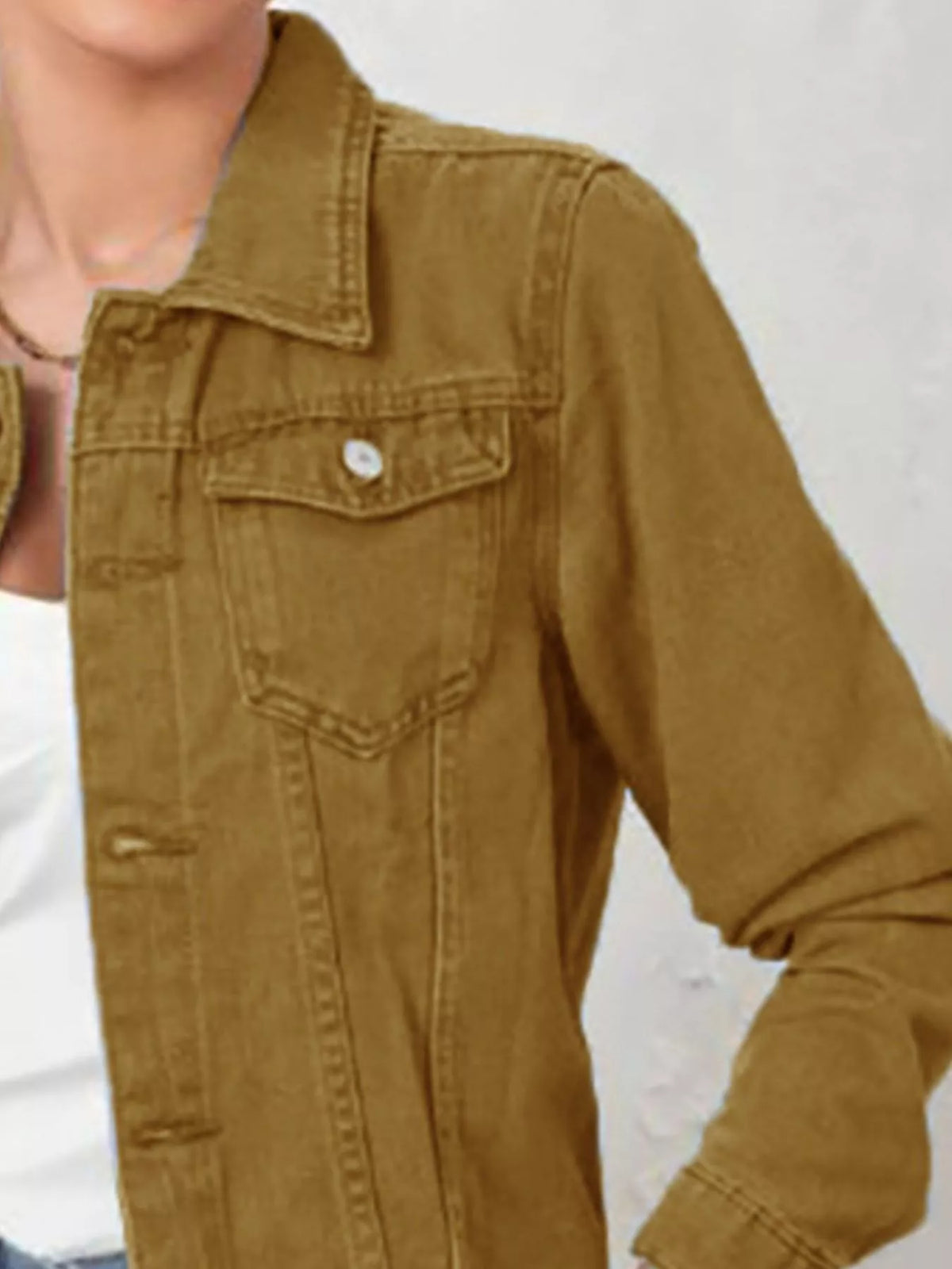 Women's Long Sleeve Denim Jacket - Button Up & Stretch Fit