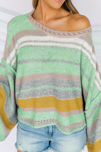 Contrast Striped Boat Neck Dropped Shoulder Sweater Trandify Deal